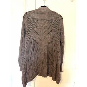 Roxy Womens S Gray Geometric Open-Knit Open-Front Long Sleeve Cardigan Sweater